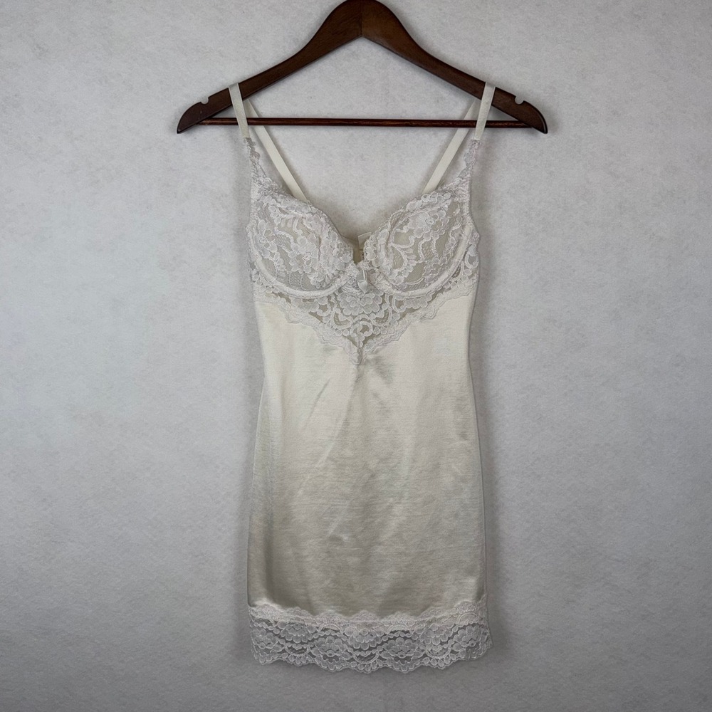 Vintage Victoria's Secret Slip Dress Women 34C Ivory Lace Satin Coquette